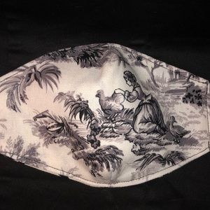Linen Toile Black White Face Mask